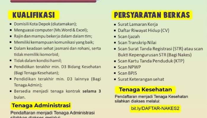Pemkot Depok Buka Rekrutmen Tenaga Administrasi dan Nakes