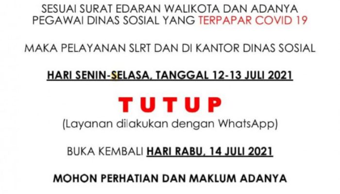 Pelayanan Tatap Muka Dinsos Depok Ditutup Sementara