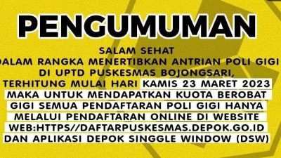 Catat! Pendaftaran Poli Gigi Puskesmas Bojongsari Kini Lewat DSW