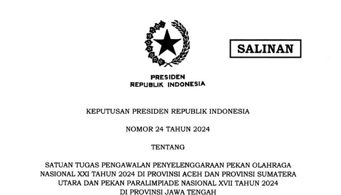 Satgas Pengawalan Penyelenggaraan PON dan Peparnas 2024 Dibentuk