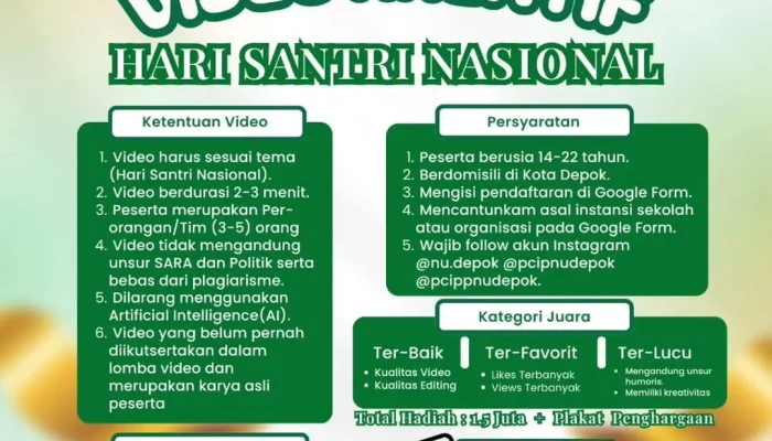 Gratis! PCNU Depok Gelar Lomba Video Kreatif Sambut Hari Santri Nasional 2025