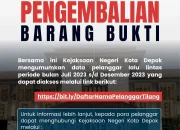 Kejari Depok Umumkan Pengembalian Barang Bukti Tilang Periode 2023