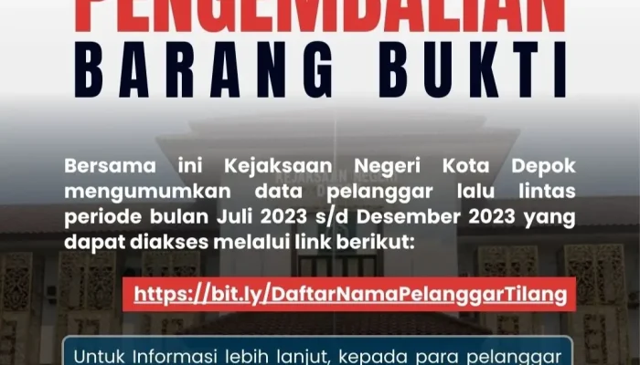 Kejari Depok Umumkan Pengembalian Barang Bukti Tilang Periode 2023